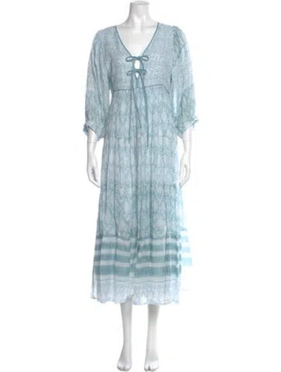 Pre-owned Daughters Of India Printed Long Dress In Blue