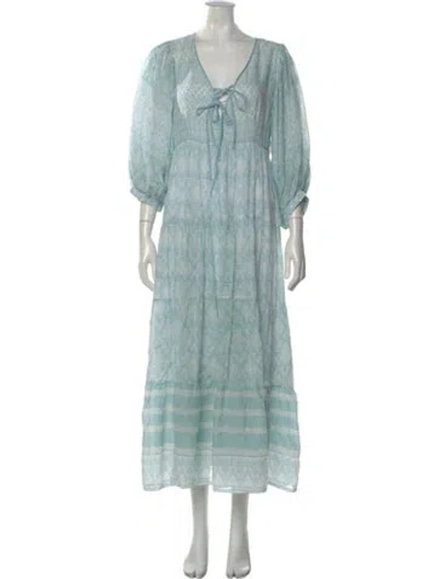 Pre-owned Daughters Of India Printed Long Dress In Blue