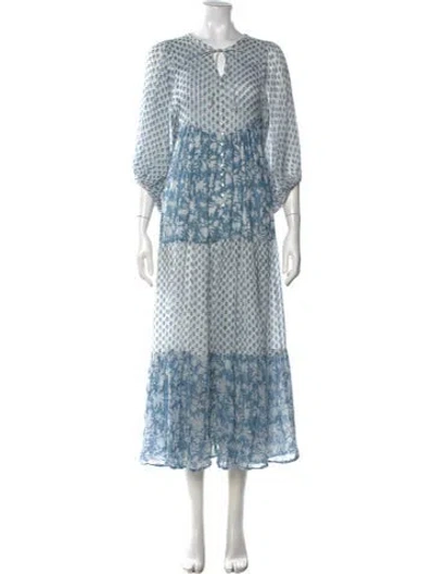 Pre-owned Daughters Of India Printed Long Dress In Blue