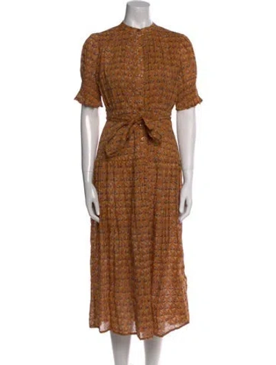 Pre-owned Daughters Of India Printed Midi Length Dress In Brown