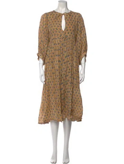 Pre-owned Daughters Of India Printed Midi Length Dress In Neutrals