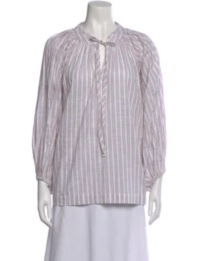 Pre-owned Daughters Of India Striped Tie Neck Blouse In Multi