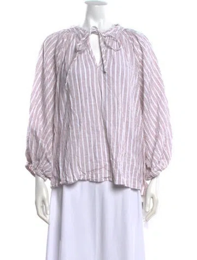 Pre-owned Daughters Of India Striped Tie Neck Blouse In White
