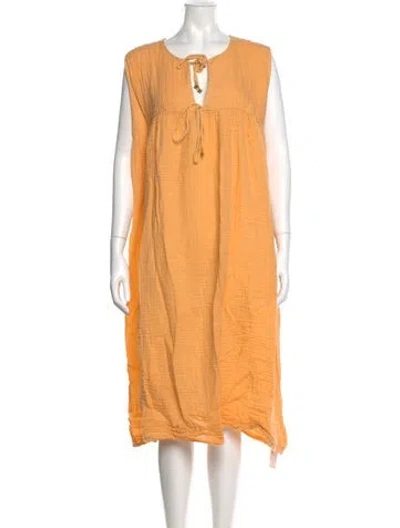 Pre-owned Daughters Of India Tie Neck Midi Length Dress In Orange