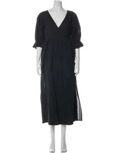 Pre-owned Daughters Of India V-neck Midi Length Dress In Black