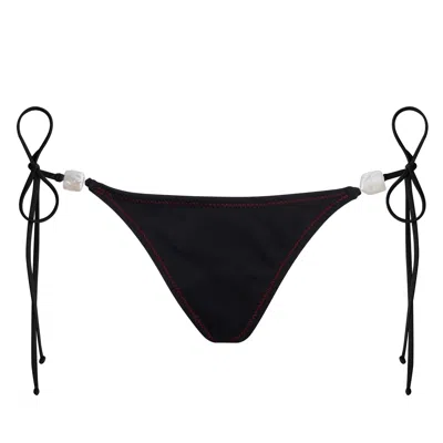 Daughters Of The Sun Swim Women's Red / Black Tokyo Black String Tie Bikini Bottoms With Square Pearls In Black/red