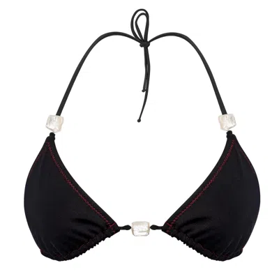 Daughters Of The Sun Swim Women's Red / Black Tokyo Black String Tie Bikini Top With Square Pearls In Black/red
