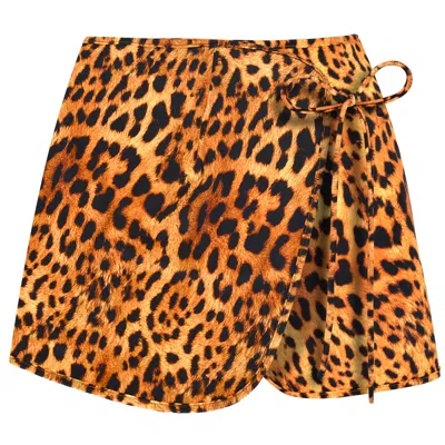 Daughters Of The Sun Swim Women's Yellow / Orange / Black Zanzibar Sarong Leopard Mini Skirt In Black/yellow/orange