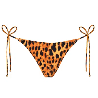 Daughters Of The Sun Swim Women's Yellow / Orange / Black Zanzibar Leopard String Tie Bikini Bottoms In Black/yellow/orange