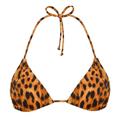 Daughters Of The Sun Swim Women's Yellow / Orange / Black Zanzibar Leopard String Tie Bikini Top In Black/yellow/orange