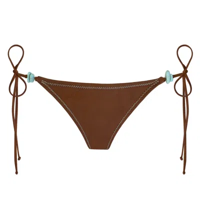 Daughters Of The Sun Swim Women's Brown / Blue Cocos Brown String Tie Bikini Bottoms With Turquoise Stones In Blue/brown