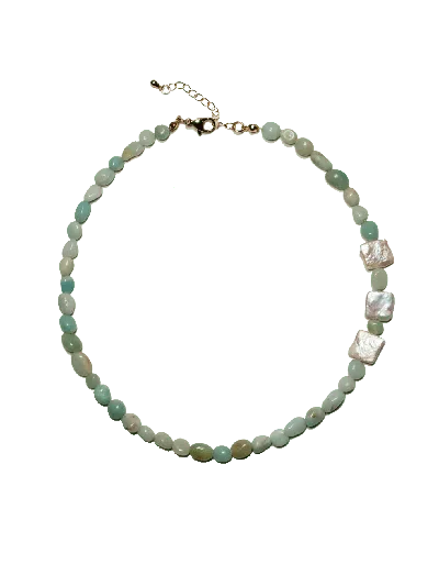 Daughters Of The Sun Swim Women's Green / White Regina Green Amazonite & Pearl Necklace
