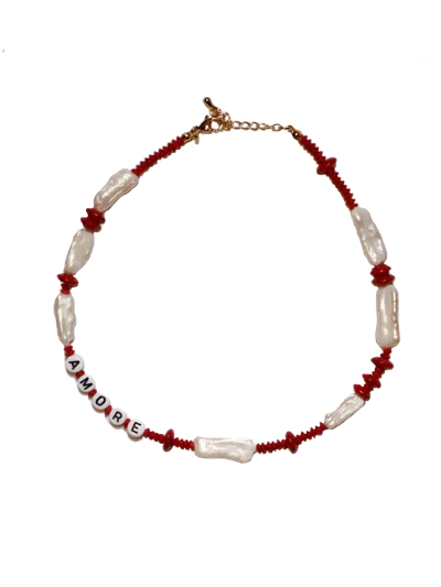 Daughters Of The Sun Swim Women's White / Red Amore Coral & Pearl Necklace