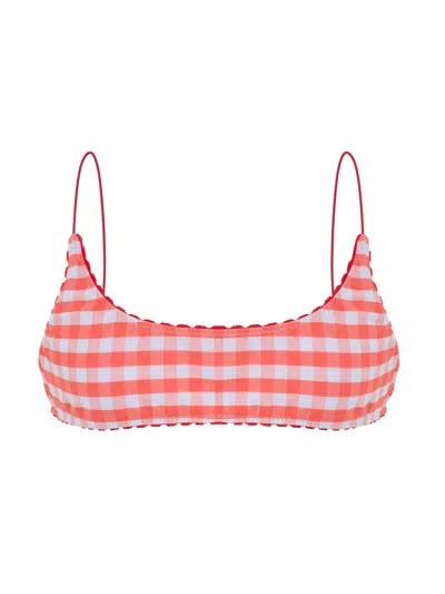 Daughters Of The Sun Swim Women's White / Red Palermo Gingham Scoop Neck Bikini Top In White/red