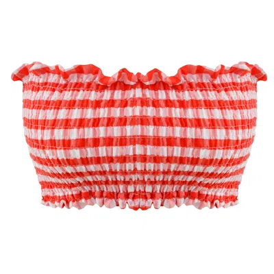 Daughters Of The Sun Swim Women's White / Red Palermo Strapless Gingham Smock Top In White/red