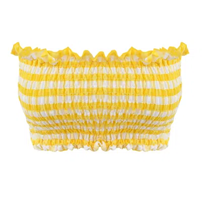 Daughters Of The Sun Swim Women's White / Yellow / Orange Mallorca Strapless Gingham Smock Top In White/yellow/orange
