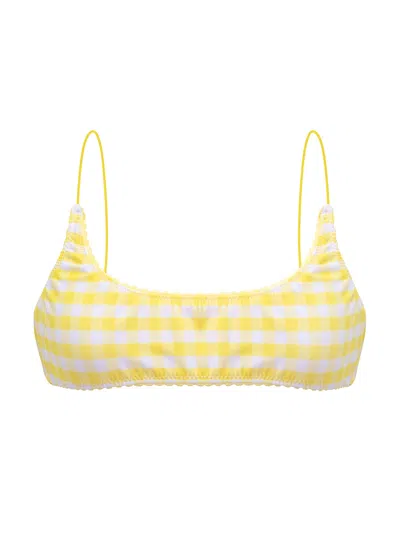 Daughters Of The Sun Swim Women's Yellow / Orange / White Mallorca Gingham Scoop Neck Bikini Top In Yellow/orange/white
