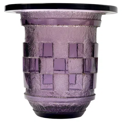 Pre-owned Daum 1930  Nancy - Vase Art Deco Geometric Amethyst Plum Acid Etched Glass In Purple