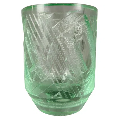 Pre-owned Daum 1930's French  Nancy Art Decó Green Pressed Thick Glass Vase