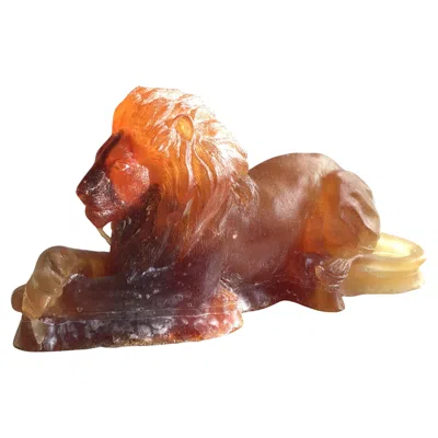 Pre-owned Daum 1940s Amber Lion Sculpture In Pâte De Verre In Brown