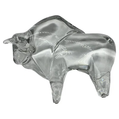 Pre-owned Daum 1980s French Crystal Large Bison Figurine By  In Gray