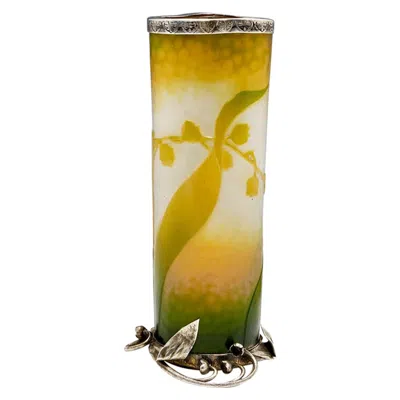 Pre-owned Daum A Very Fine Rare  Cameo Glass Vase With Silver Mounts, 1896-1900 In Brown
