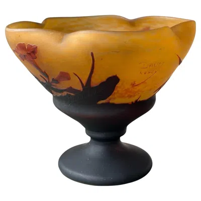 Pre-owned Daum Antique Art Nouveau  Nancy Pedestal Vase In Brown