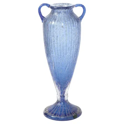 Pre-owned Daum Art Deco Amphora Vase In Handblown Lilac & Channeled Clear Glass Signed  In Blue