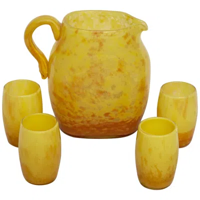 Pre-owned Daum Art Deco  Nancy French Pitcher With Glasses, Set, 1930 In Orange