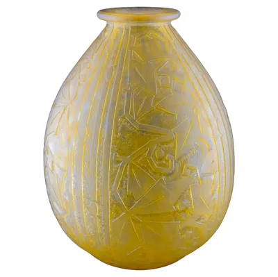 Pre-owned Daum Art Deco Deep Decoration Large Vase. In Brown