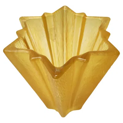 Pre-owned Daum Art Deco Star Shaped Yellow Glass Vase Attributed To Pierre D'avesn For