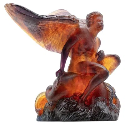 Pre-owned Daum Art Glass Angel Sculpture Myth, Red Brown, France 1970