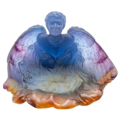 Pre-owned Daum Art Glass Blue Angel Decorative Bowl, France