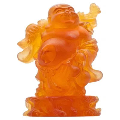 Pre-owned Daum Art Glass Brown Orange Buddha Sculpture, France