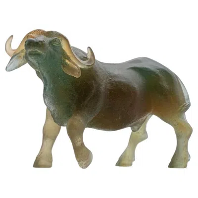 Pre-owned Daum Art Glass Buffalo Sculpture, France In Gray