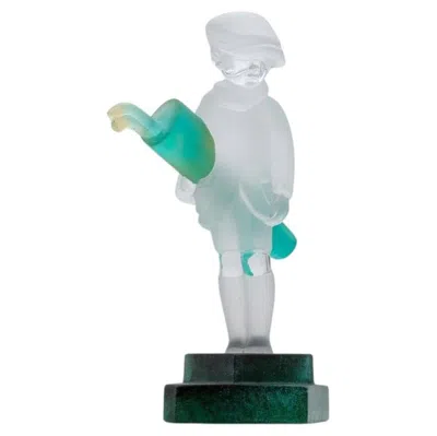 Pre-owned Daum Art Glass Golf Player Green And Clear Glass, France
