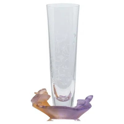 Pre-owned Daum Art Glass Soliflore Vases, Violet Orange, France In Purple
