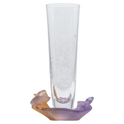 Pre-owned Daum Art Glass Soliflore Vases, Violet Orange, France In Purple