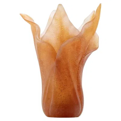 Pre-owned Daum Art Glass Vase Amber Leafs, France In Brown