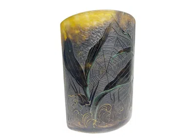 Pre-owned Daum Art Nouveau, Cameo Glass Vase With Gilded  Nancy Signature In Black