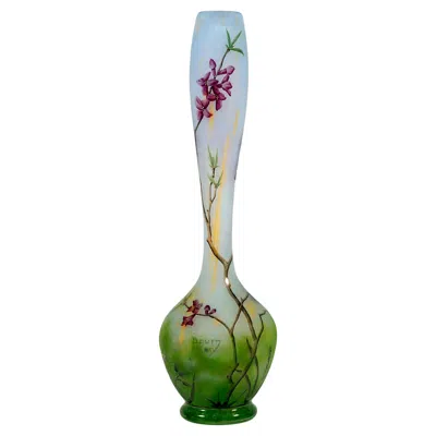 Pre-owned Daum Art Nouveau Cameo Long Neck Vase With Daphne Decor,  Nancy, France, 1910/15 In Gray