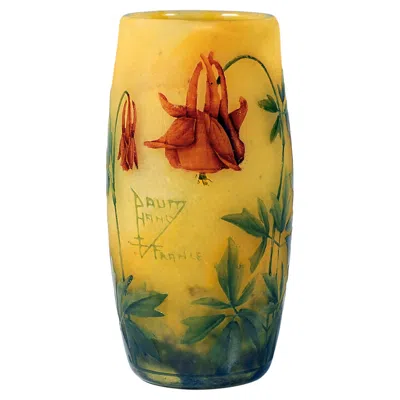 Pre-owned Daum Art Nouveau Cameo Vase, Ancolie, Columbine Decor,  Nancy, France, Circa 1910 In Brown