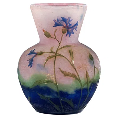 Pre-owned Daum Art Nouveau Cameo Vase, Bleuets, Cornflowers,  Nancy, France, Circa 1910 In Brown