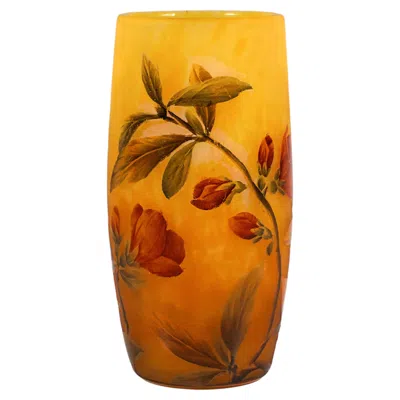 Pre-owned Daum Art Nouveau Cameo Vase, Cognassier Du Japon,  Nancy, France, Cairca 1910 In Brown