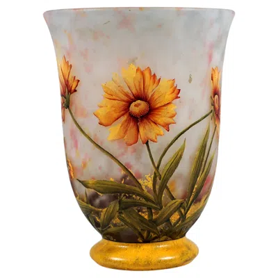 Pre-owned Daum Art Nouveau Cameo Vase, Fleur De Souci, Marigold,  Nancy, France, Circa 1910 In Brown