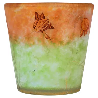 Pre-owned Daum Art Nouveau Cameo Vase 'tulipes',  Frères, Nancy, France, Circa 1890/1895 In Brown