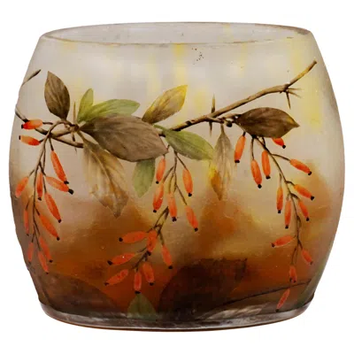 Pre-owned Daum Art Nouveau Cameo Vase With Barberry Decor,  Nancy, France, 1900/05 In Brown