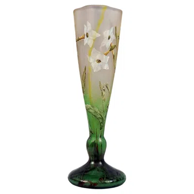 Pre-owned Daum Art Nouveau Cameo Vase With Nicotiana Decor,  Nancy, France, Ca 1900-1905 In Brown