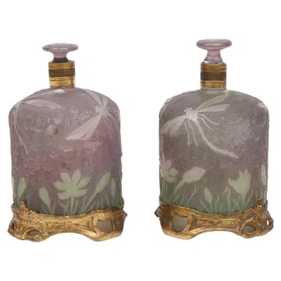 Pre-owned Daum Art Nouveau  Glass Vases With Bronze Accents, France, Circa 1910 In Gold