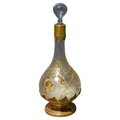 Pre-owned Daum Art Nouveau  Nancy Acid Cut Bronze Mounted Bottle Circa 1900 In Gold